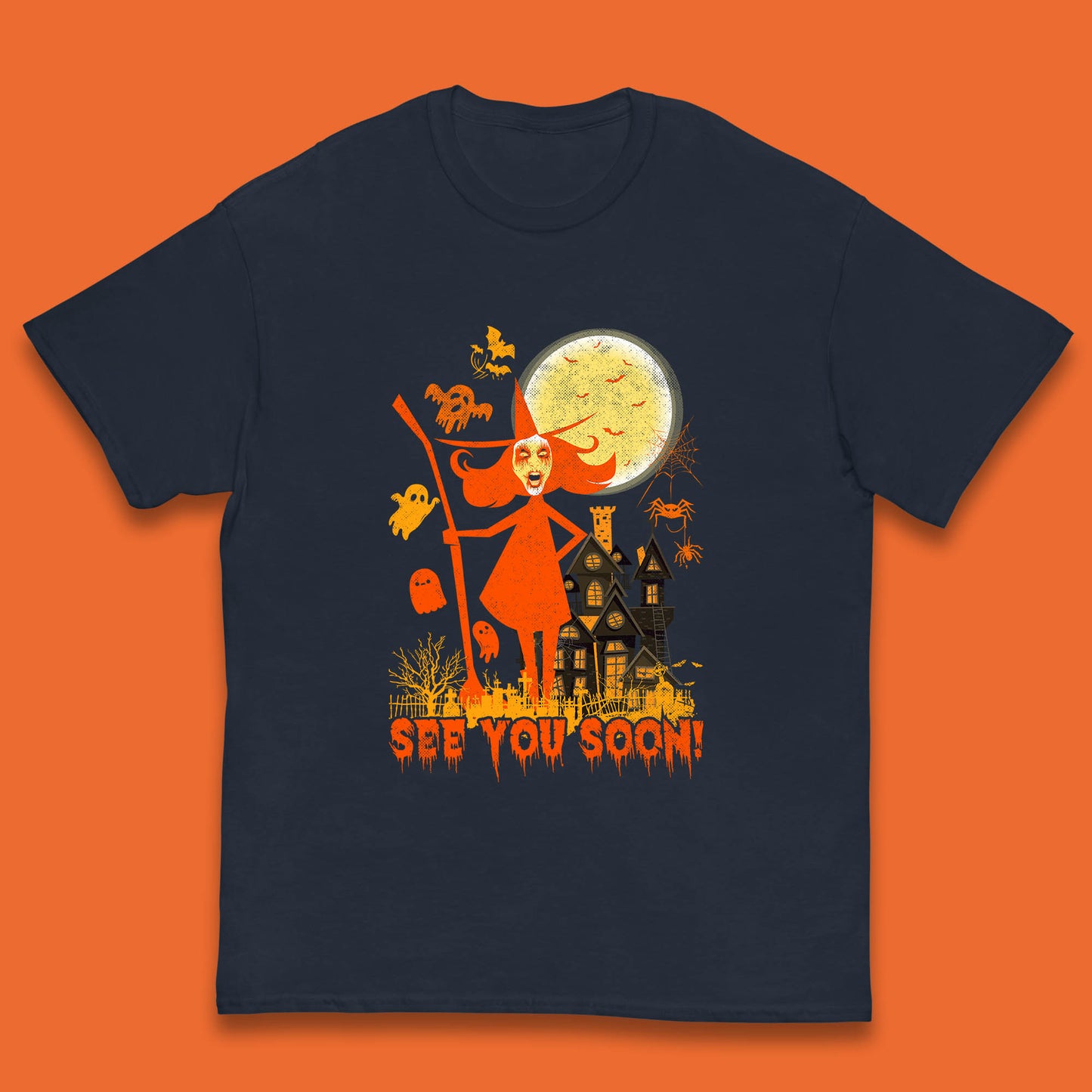 See You Soon Halloween Witch With Broom Horror Scary Haunted House Kids T Shirt