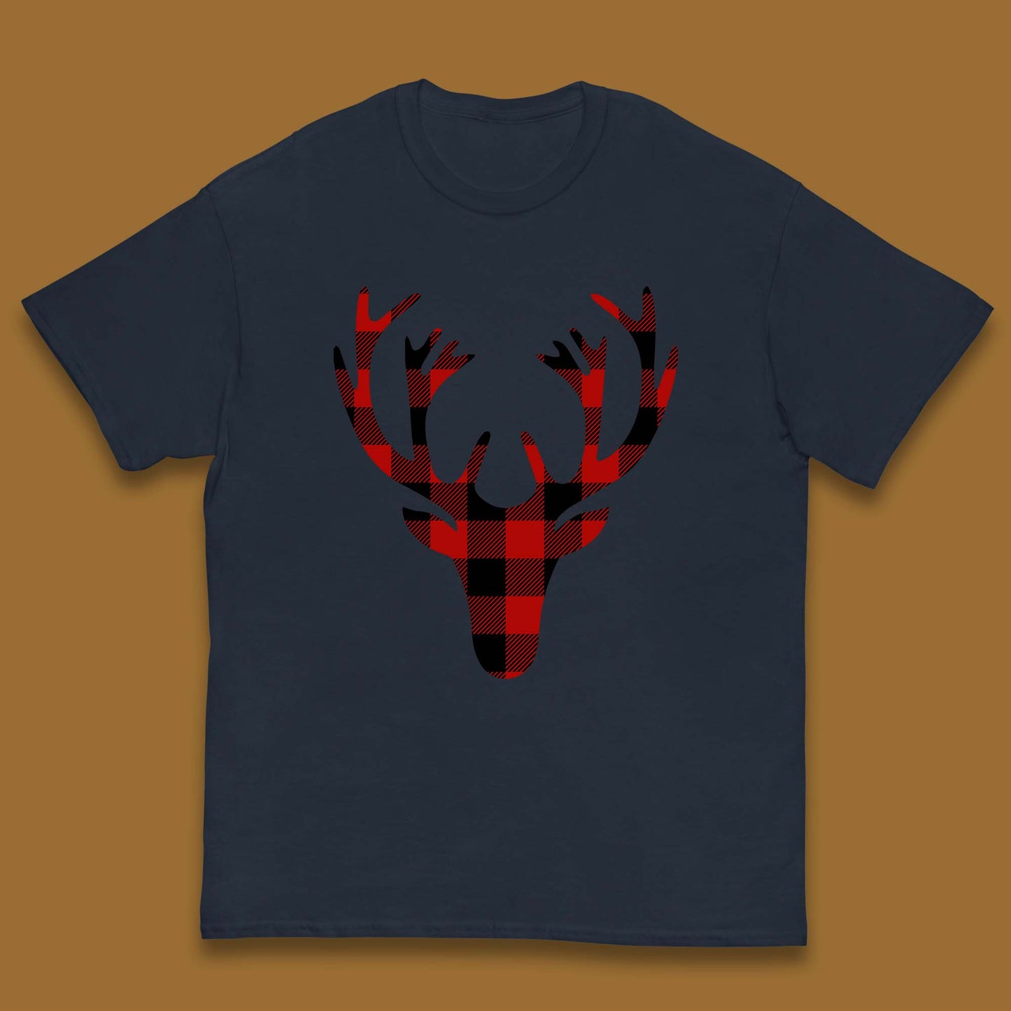 merry christmas buffalo plaid deer head t shirt