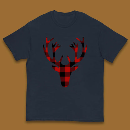 merry christmas buffalo plaid deer head t shirt
