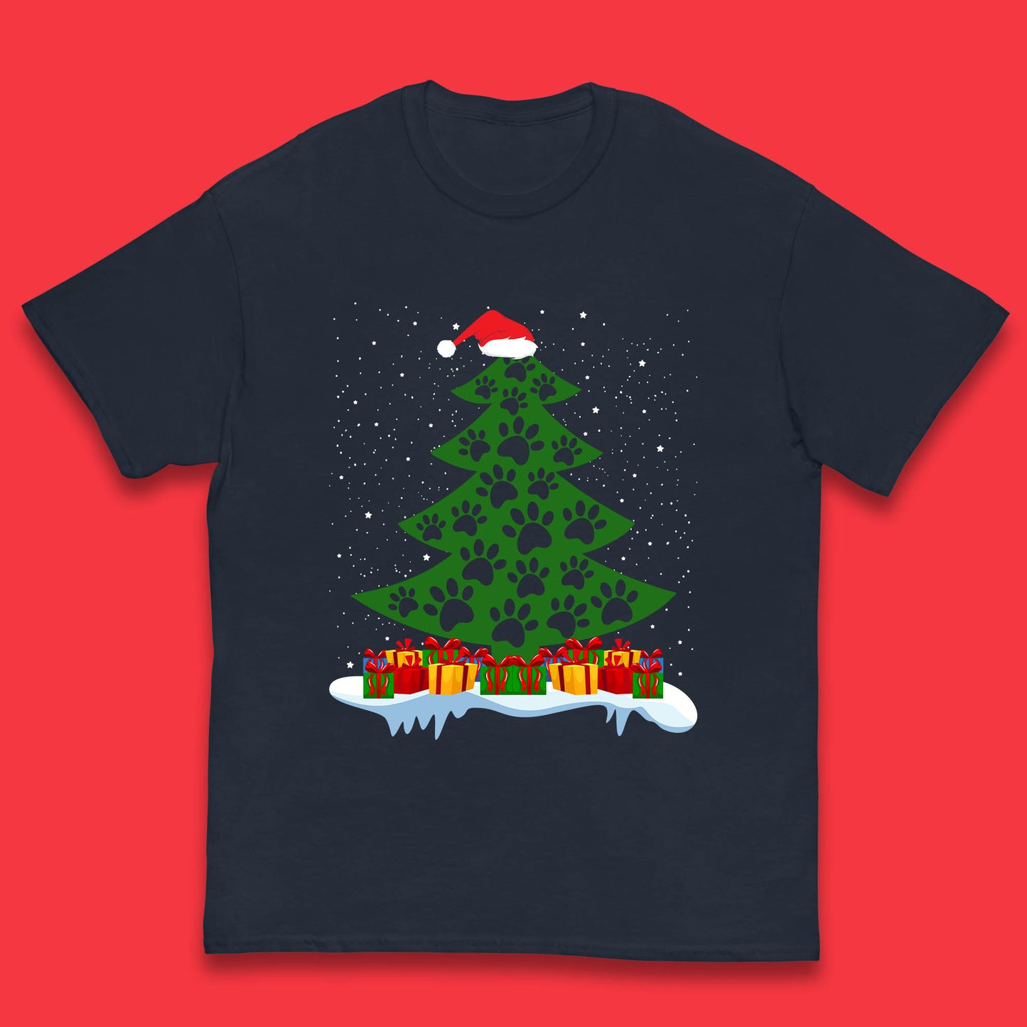 christmas tree with paw prints of dogs t shirt