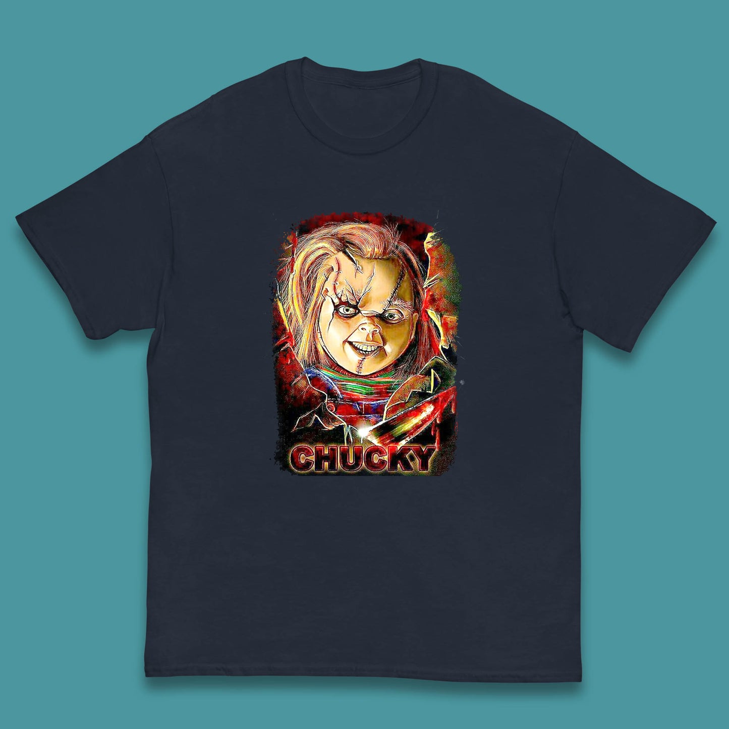 Chucky Distressed Childs Play Horror Monster Creepy Doll Toy Scary Halloween Scary Movie Character Kids T Shirt