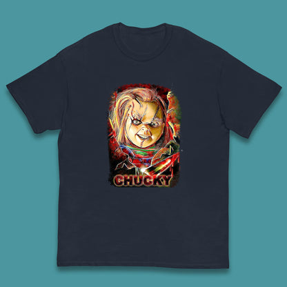 Chucky Distressed Childs Play Horror Monster Creepy Doll Toy Scary Halloween Scary Movie Character Kids T Shirt