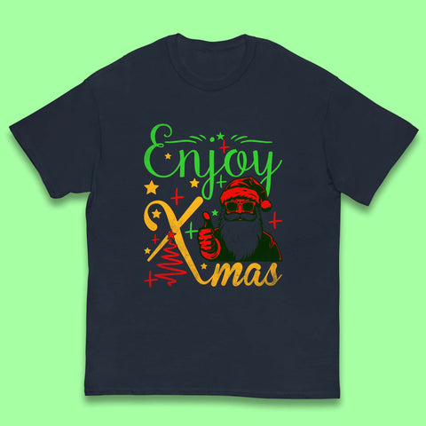 Enjoy Xmas Santa Claus Thumbs Up Merry Christmas Holiday Season Kids T Shirt