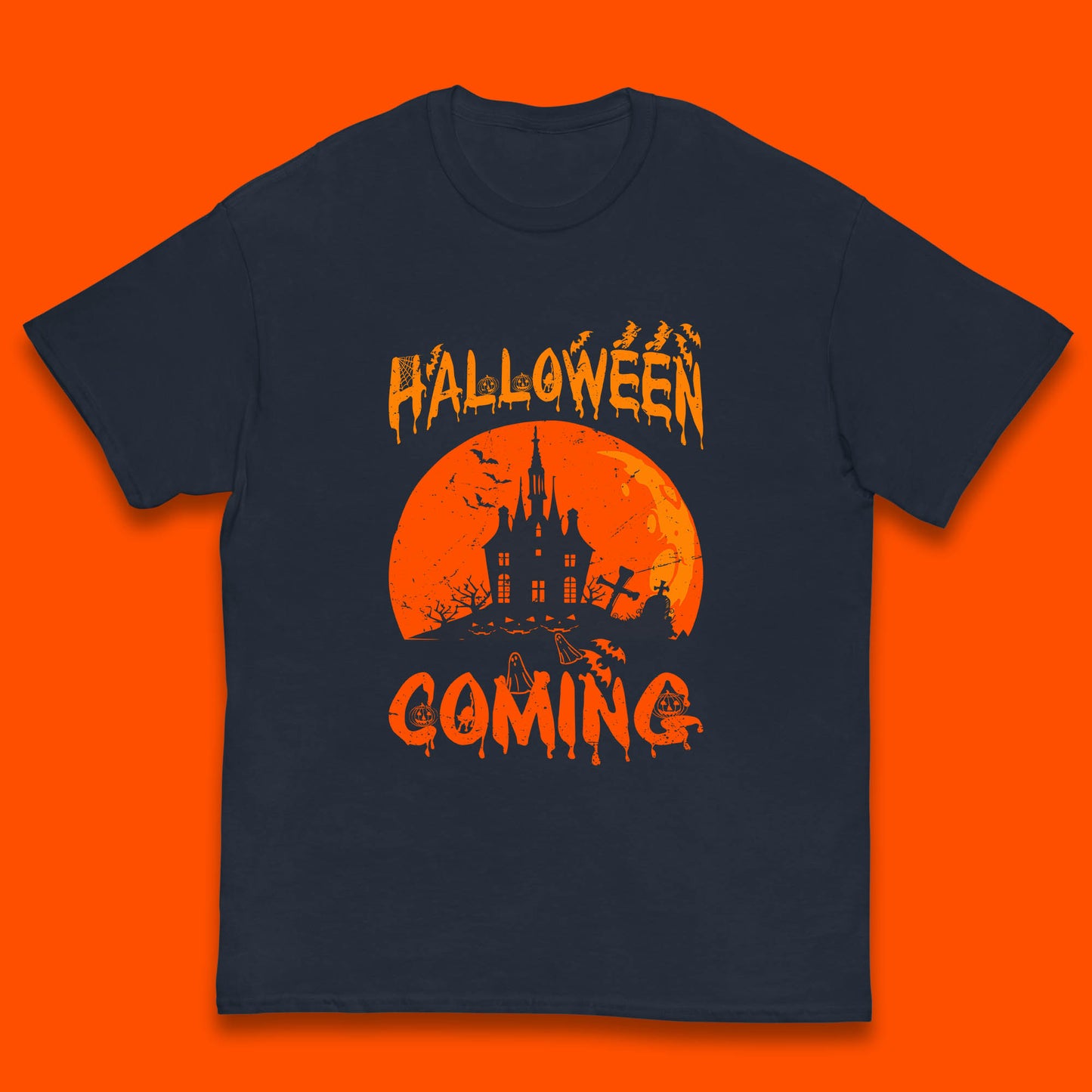 Halloween Coming Horror Scary Ghost Haunted House Spooky Season Kids T Shirt