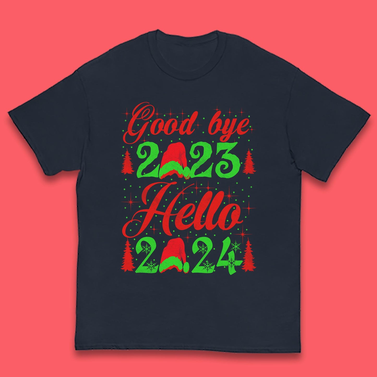 Good Bye 2023 Hello 2024 Merry Christmas Happy New Year Xmas Festive Celebration Kids T Shirt