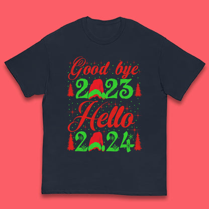 Good Bye 2023 Hello 2024 Merry Christmas Happy New Year Xmas Festive Celebration Kids T Shirt