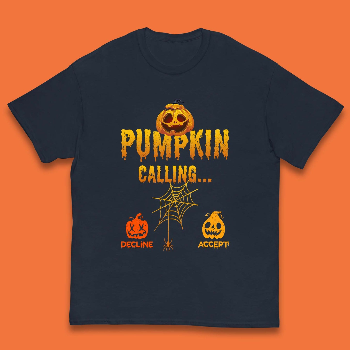 Halloween Pumpkin Calling Accept Decline Funny Jack O Lantern Horror Scary Phone Call Kids T Shirt