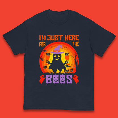 I'm Just Here For The Boos Halloween Boo Ghost Witch Hat Horror Scary Kids T Shirt