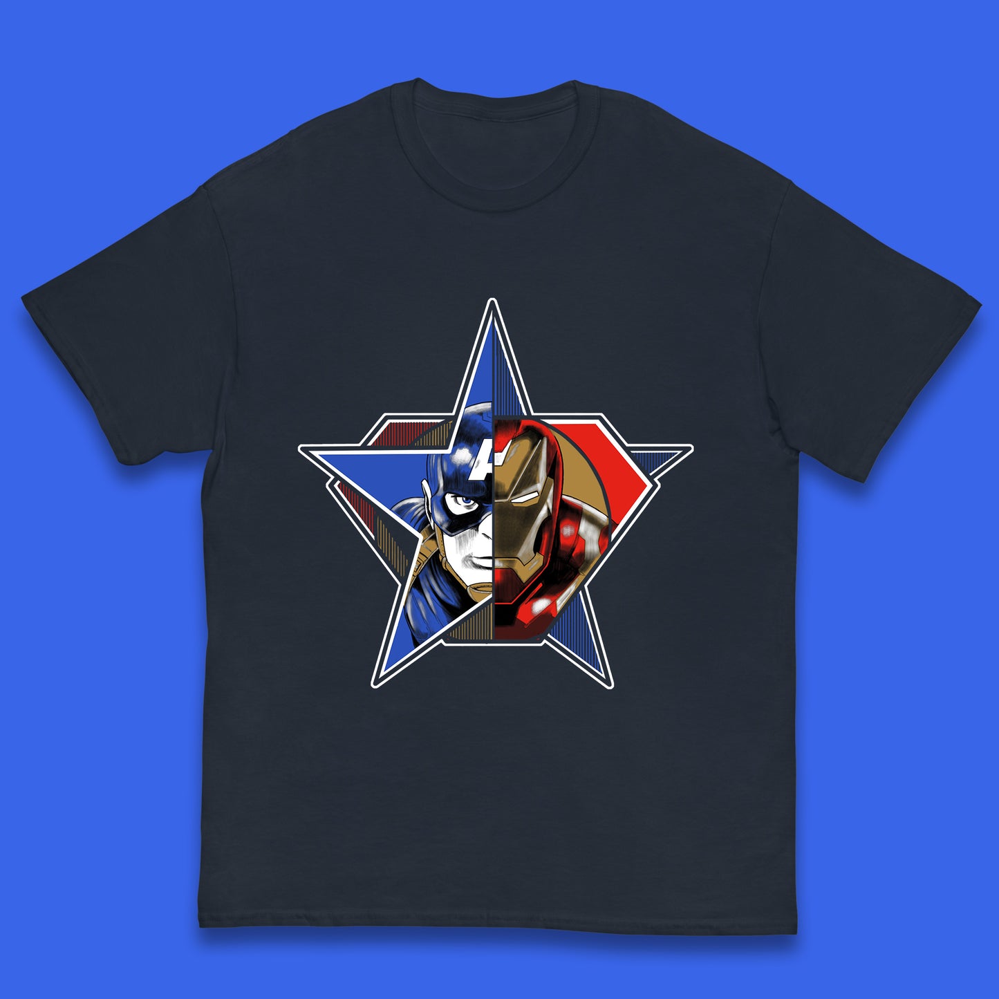 Captain America Logo With Iron Man Marvel Avengers Superheros Movie Character Kids T Shirt