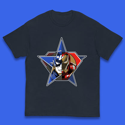 Captain America Logo With Iron Man Marvel Avengers Superheros Movie Character Kids T Shirt