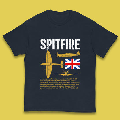 Supermarine Spitfire Royal Air Force British Army Uk Flag Spitfire WWII Remembrance Day Kids T Shirt