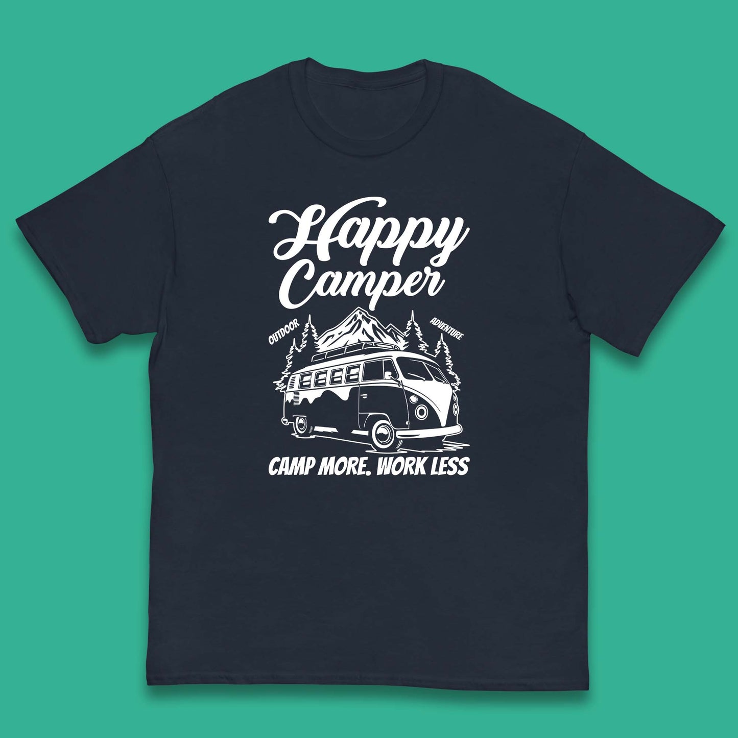 Camper Van Happy Camper Outdoor Adventure Camp More Work Less Van Life Road Trip Kids T Shirt