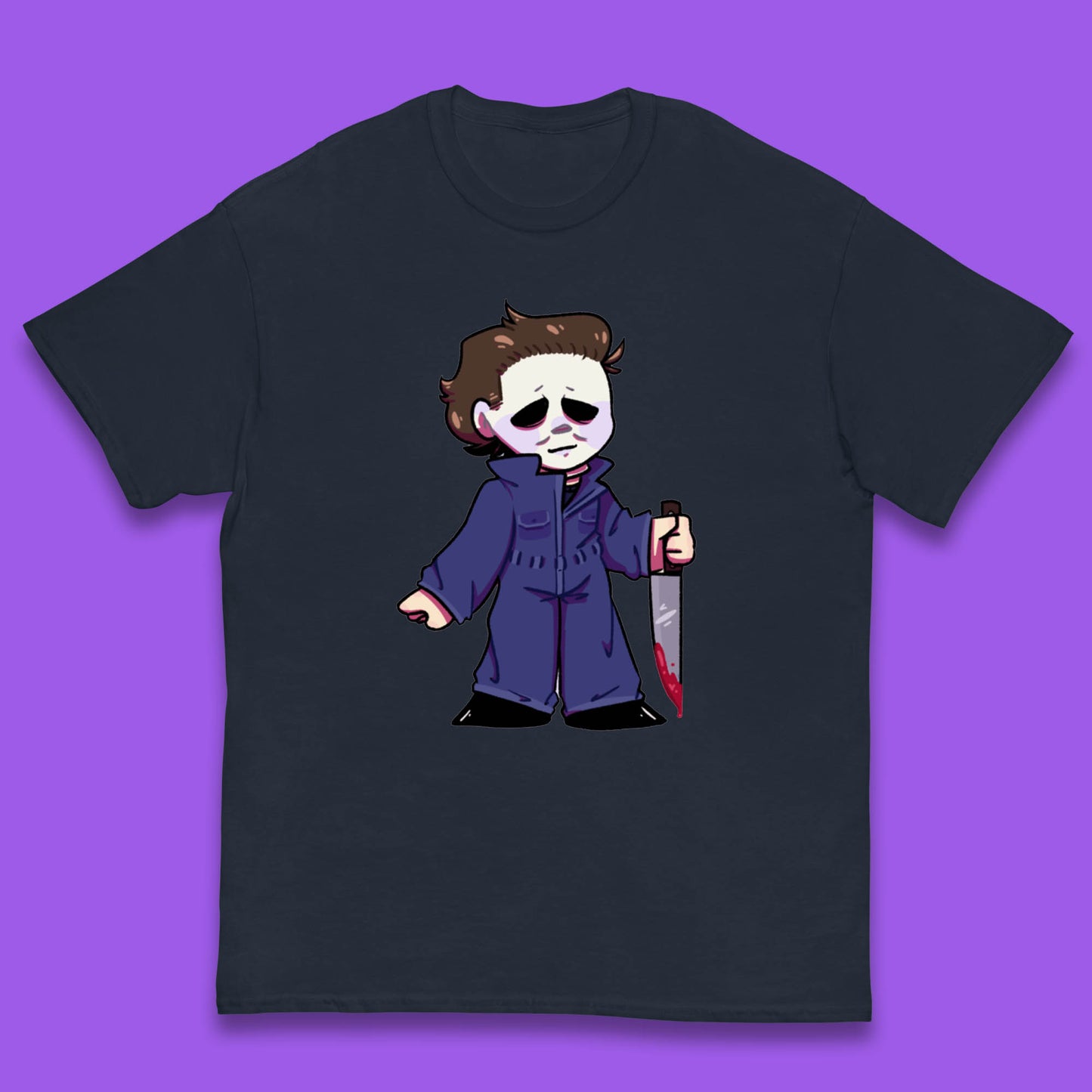 Chibi Michael Myers Holding Bloody Knife Halloween Serial Killer Horror Movie Character Kids T Shirt