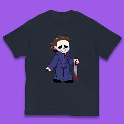 Chibi Michael Myers Holding Bloody Knife Halloween Serial Killer Horror Movie Character Kids T Shirt