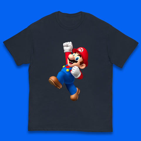 Super Mario Jumping In Happy Mood Funny Game Lovers Players Mario Bro Toad Retro Gaming Kids T Shirt