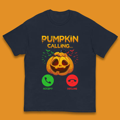 Halloween Pumpkin Calling Funny Phone Call Horror Scary Jack O Lantern Kids T Shirt