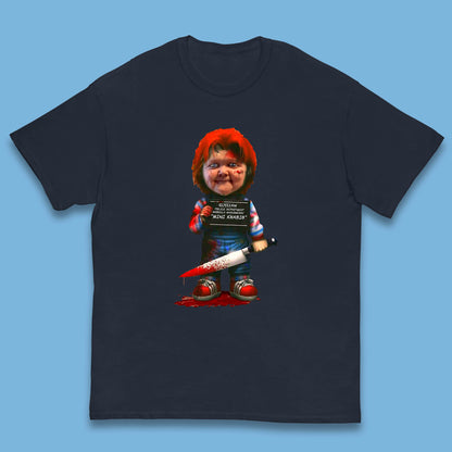 Chucky Mug Shot Russian Police Dept Hasbulla Magomedov Chucky Mini Khabib Inspired Halloween Horror Movie Good Guy Chucky Kids T Shirt
