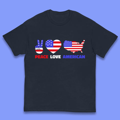 Peace Love American Patriotic USA Flag America Pride Freedom Kids T Shirt