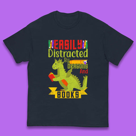 Easily Distracted By Dragons & Books Kids T-Shirt