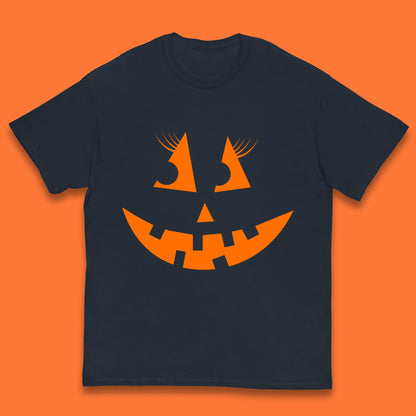 Halloween Pumpkin Jack-o-lantern Girl Evil Scary Horror Smile Face Kids T Shirt