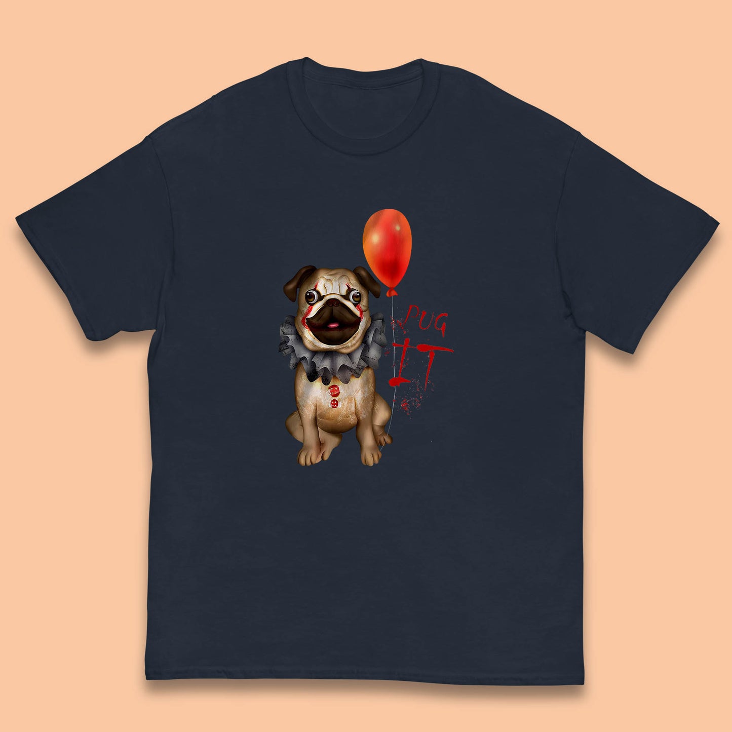 Pug IT Pennywise Clown Dog Spoof Halloween Pug Dog Costume Horror Movie Serial Killer Kids T Shirt