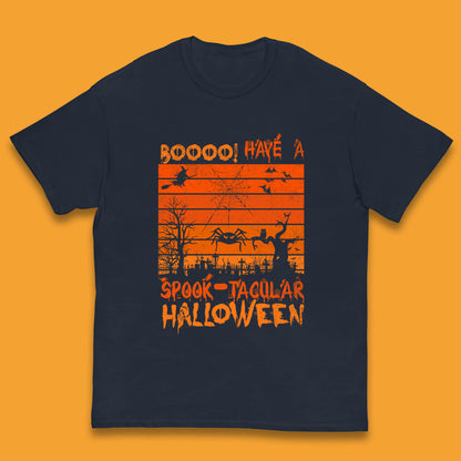 Booo Have A Spook Tacular Halloween Graveyards With Dead Tree Horror Scary Kids T Shirt