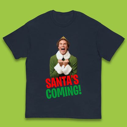 Elf Santa's Coming Christmas Kids T-Shirt