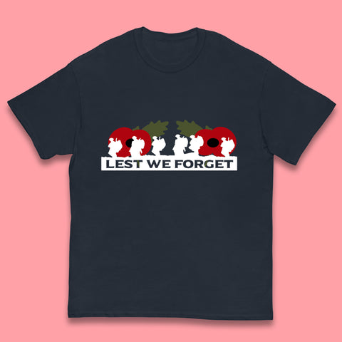 Lest We Forget Remembrance Day Armed Force Day Poppy Flower Soldiers Kids T Shirt