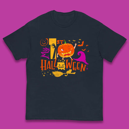 My 1st Halloween Cartoon Halloween Pumpkin Witch Hat Devil Smile Scary Spooky Season Kids T Shirt