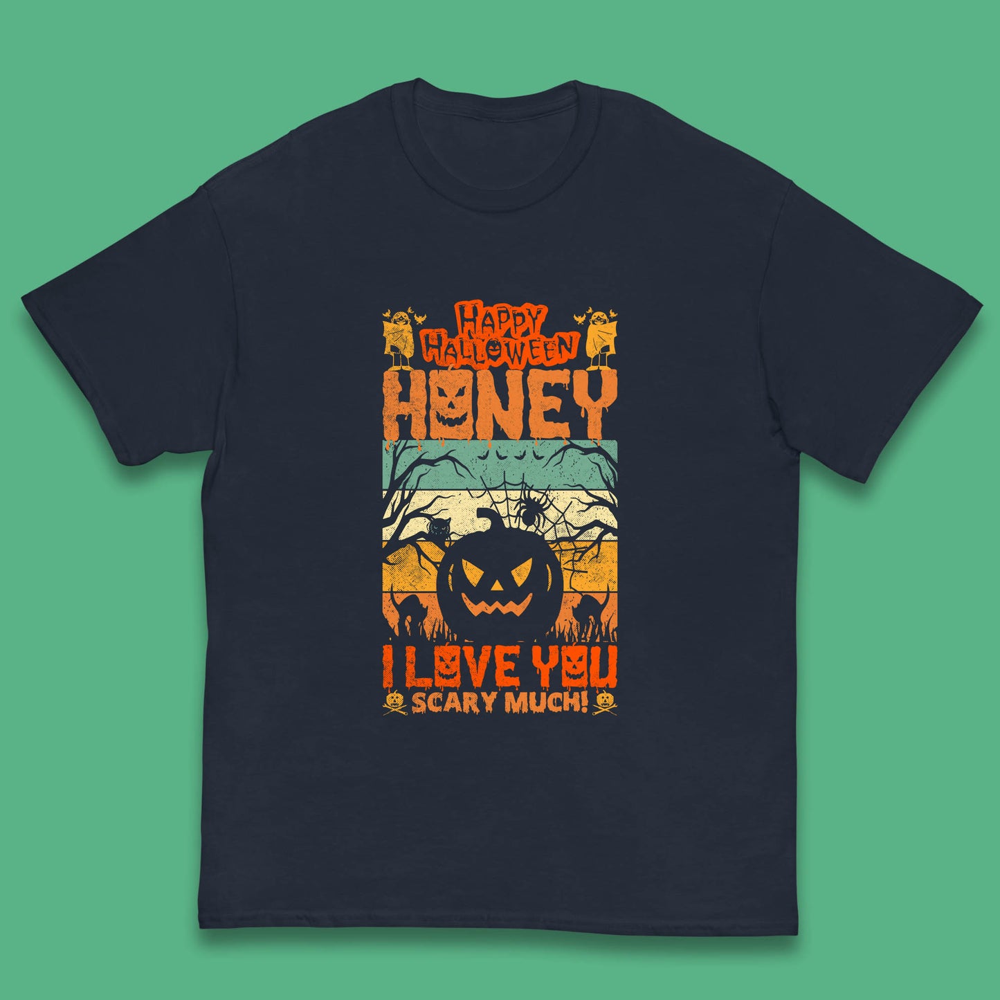 Happy Halloween Honey I Love You Scary Much Funny Halloween Scary Pumpkin Kids T Shirt