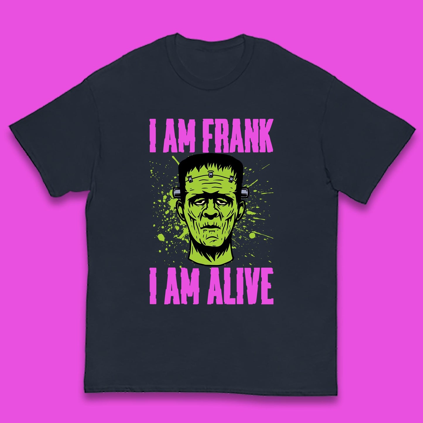I Am Frank I Am Alive Halloween Green Frankenstein Monster Zombie Horror Face Kids T Shirt
