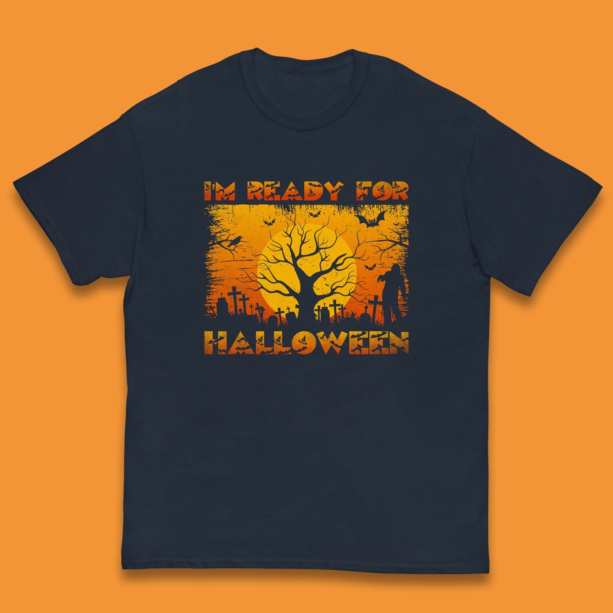 I'm Ready For Halloween Horror Scary Halloween Zombie Graveyards With Dead Tree Kids T Shirt