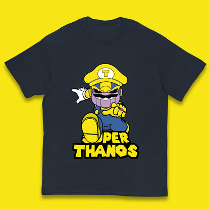 Super Thanos Marvel Infinity Gauntlet Super Mario Spoof Marvel Nintendo Game Series Wario Thanos Fictional Character Kids T Shirt