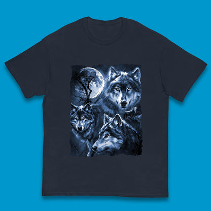 Wolf Family Howling 3 Wolf Moon Wild Free Wolves Three Gray Wolf Dog Animal The Mountain Kids T Shirt