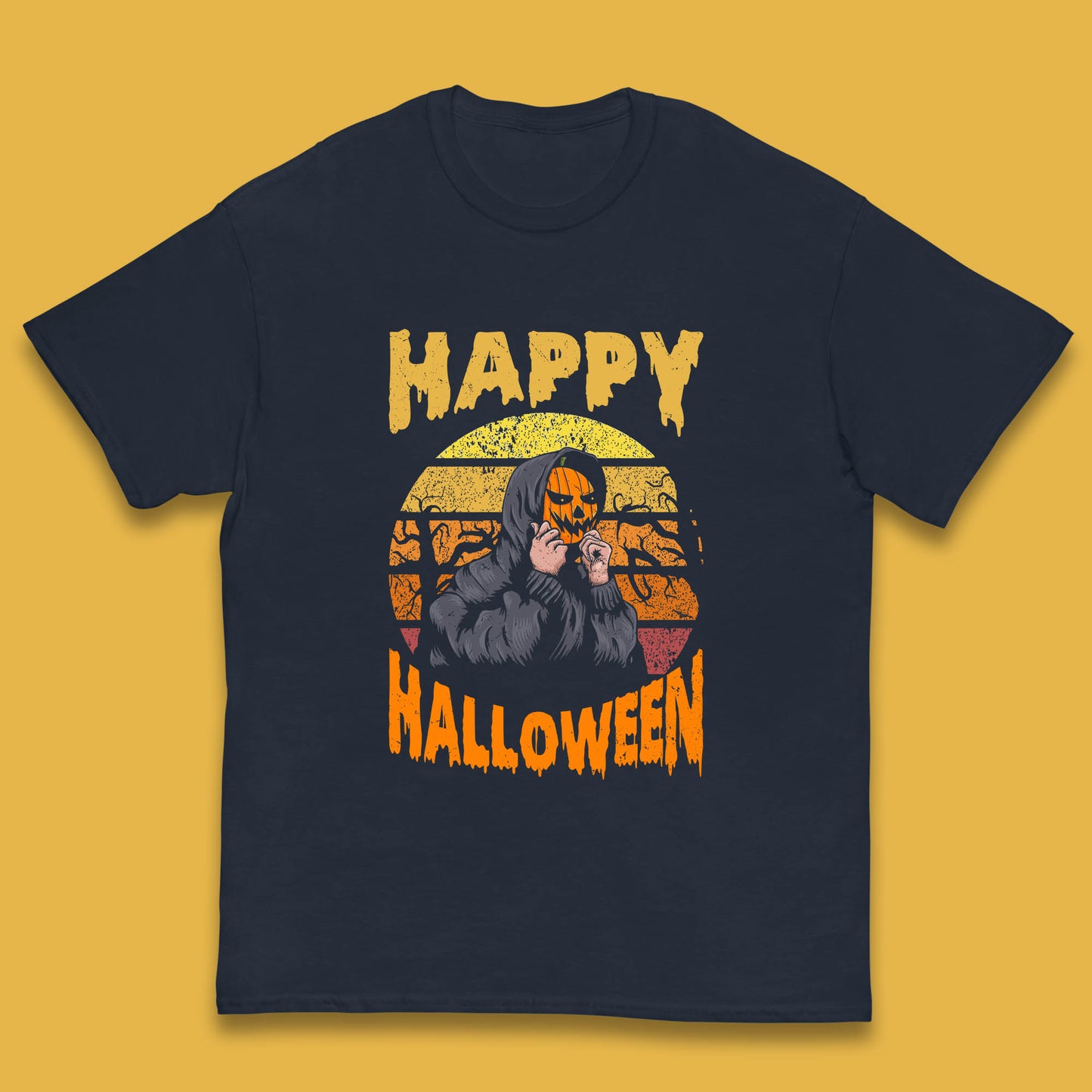 Happy Halloween Jack O Lantern Pumpkin Head Horror Scary Vintage Retro Halloween Kids T Shirt