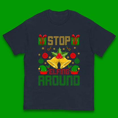 christmas stop elfing around tee