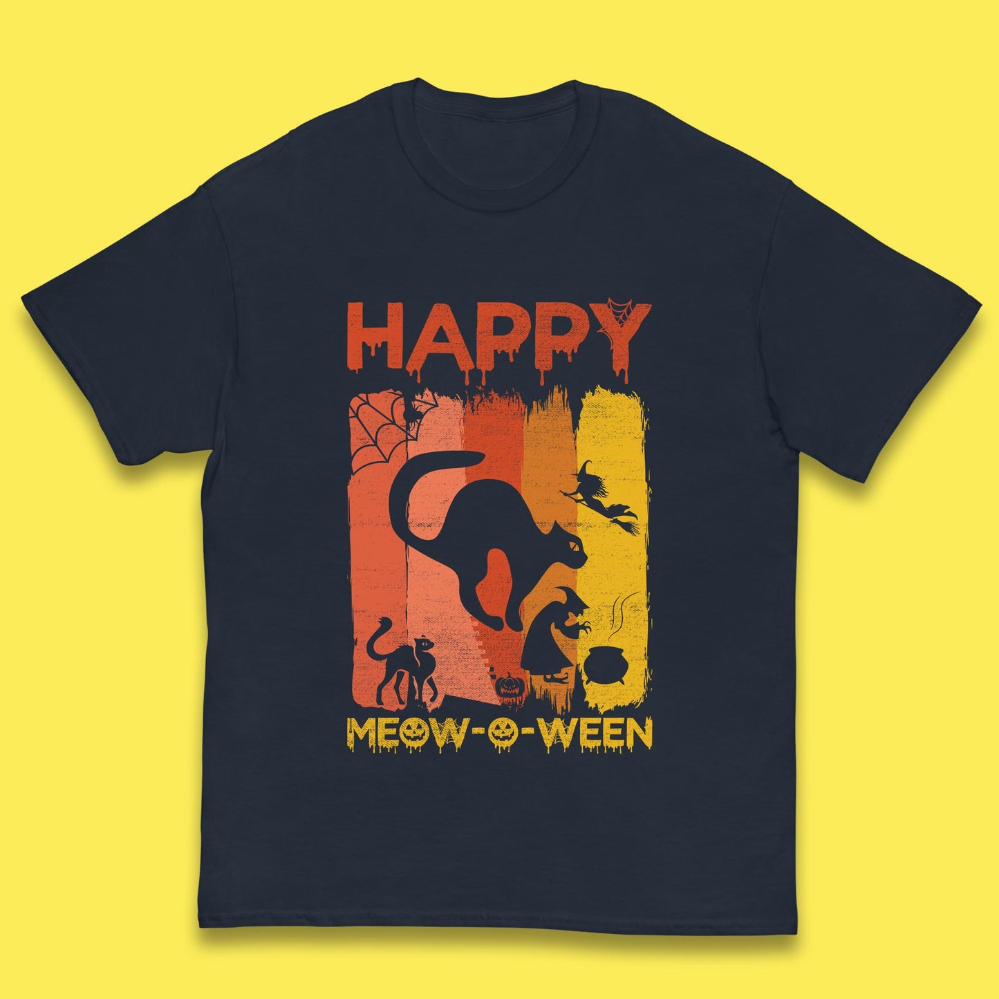 Happy Meow-O-ween Funny Halloween Black Cat Scary Spooky Kids T Shirt