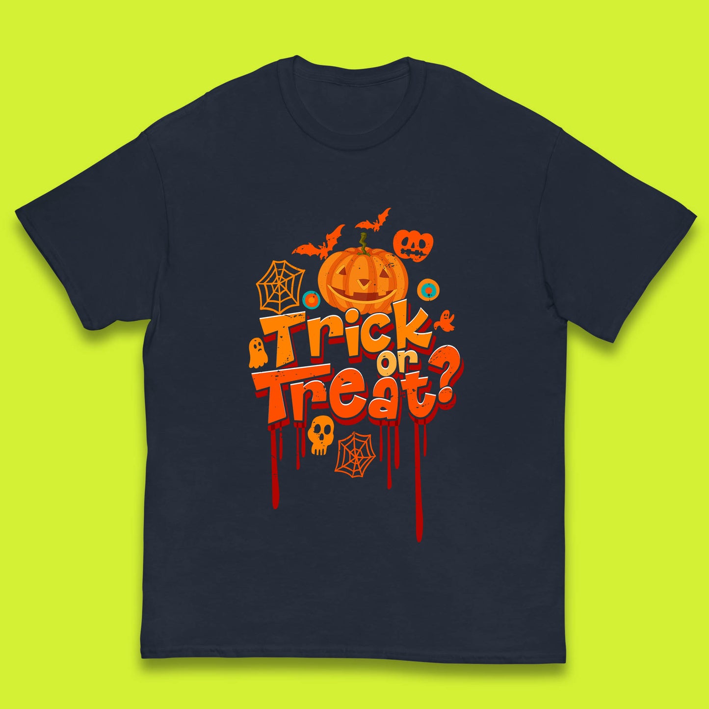 Trick Or Treat Halloween Pumpkin Blood Dripping Horror Scary Spooky Season Kids T Shirt