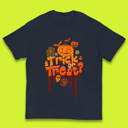 Trick Or Treat Halloween Pumpkin Blood Dripping Horror Scary Spooky Season Kids T Shirt