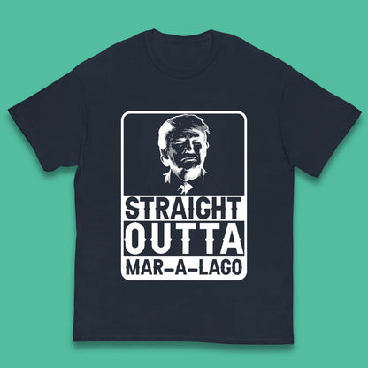 Donald Trump Straight Outta Mar-A-Lago USA Mugshot President Elections 2024 Kids T Shirt