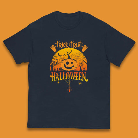 Trick Or Treat Halloween Pumpkin Haunted Trees Scary Spooky Season Kids T Shirt