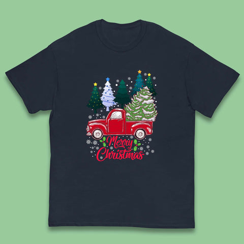 Merry Christmas Red Retro Truck With Christmas Tree Xmas Winter Holidays Decor Kids T Shirt