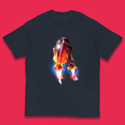 R2-D2 Ready To Fly Iron Man Spoof Sci-fi Action Adventure Movie Character  Star Wars 46th Anniversary Kids T Shirt