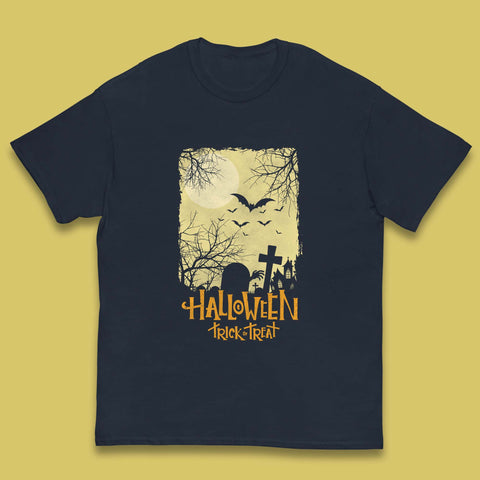 Halloween Trick Or Treat Horror Scary Graveyards Flying Bats Full Moon Kids T Shirt