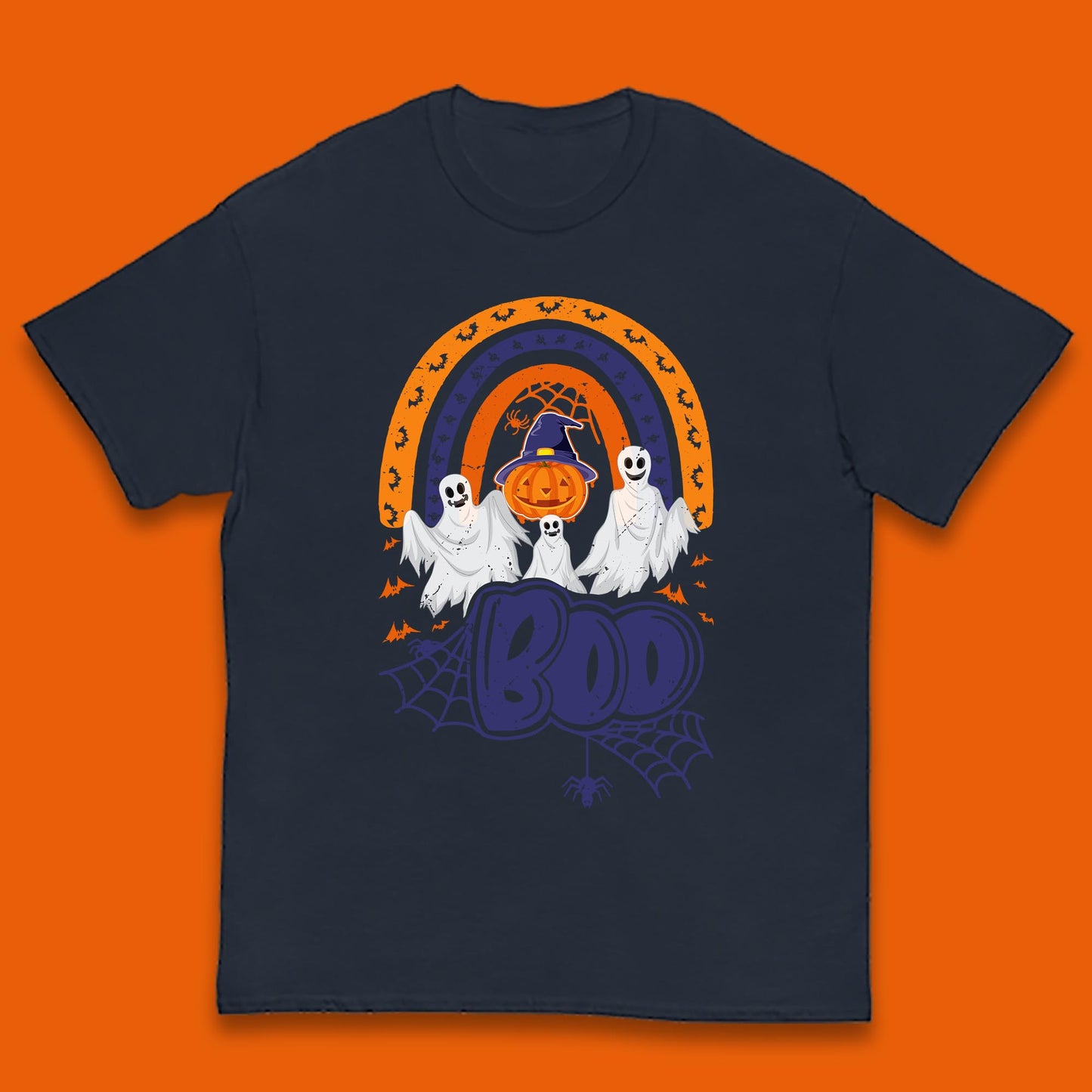 Halloween Boo Ghosts With Witch Pumpkin Scary Spooky Season Kids T Shirt