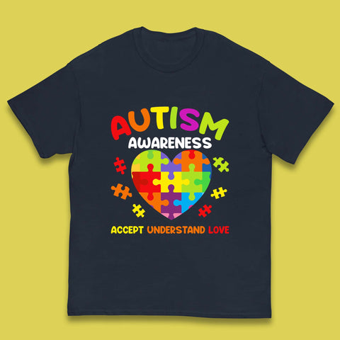 Autism Awareness Accept Understand Love Puzzle Heart Autism Support Kids T Shirt