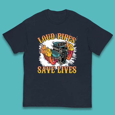 Loud Pipes Save Lives Hot Rod Motor Vehicle Flaming Engine Kids T Shirt