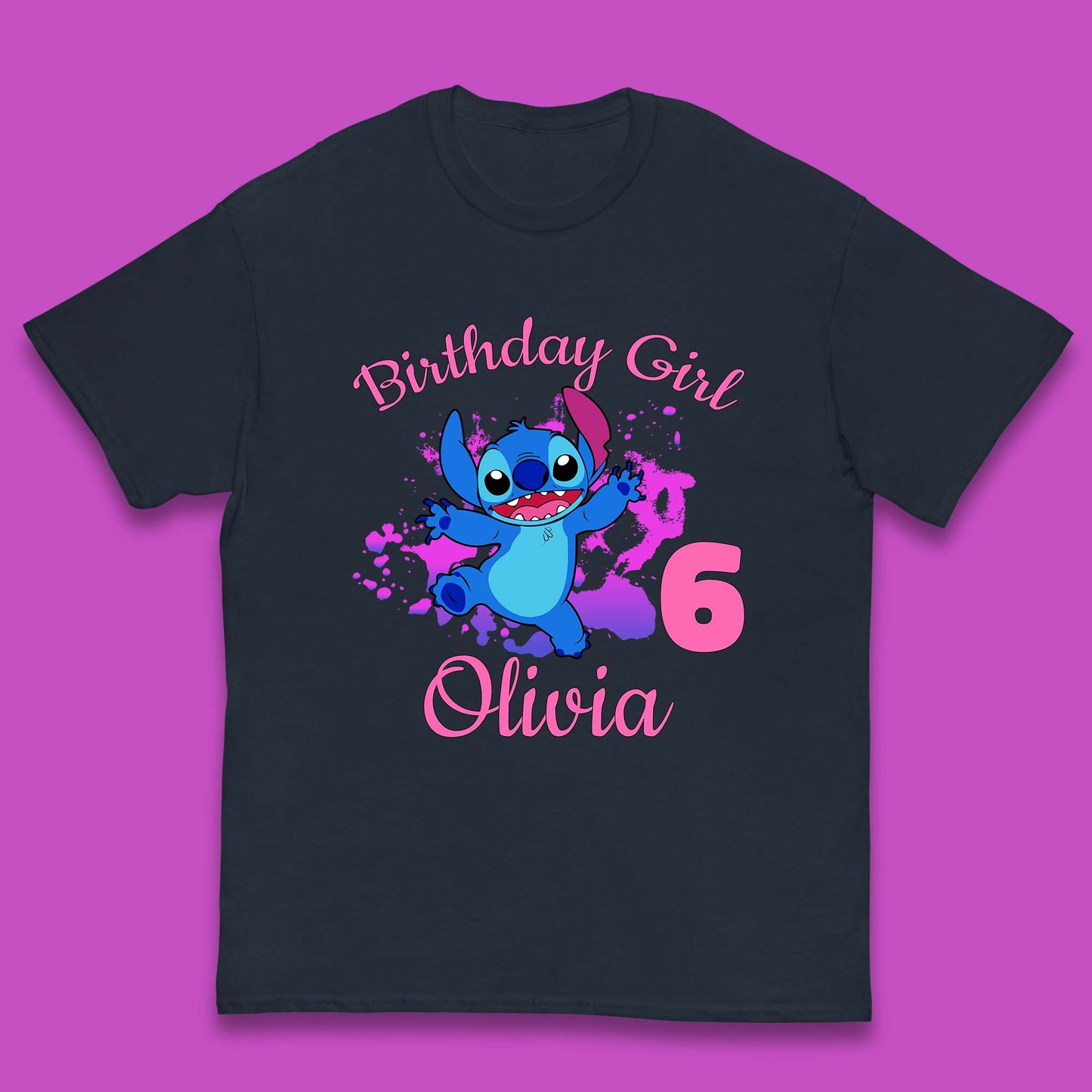 Personalised Birthday Girl Disney Stitch Your Name And Birthday Year Lilo & Stitch Cartoon Kids T Shirt