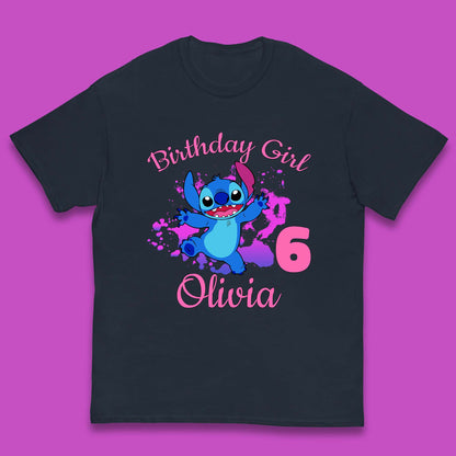 Personalised Birthday Girl Disney Stitch Your Name And Birthday Year Lilo & Stitch Cartoon Kids T Shirt