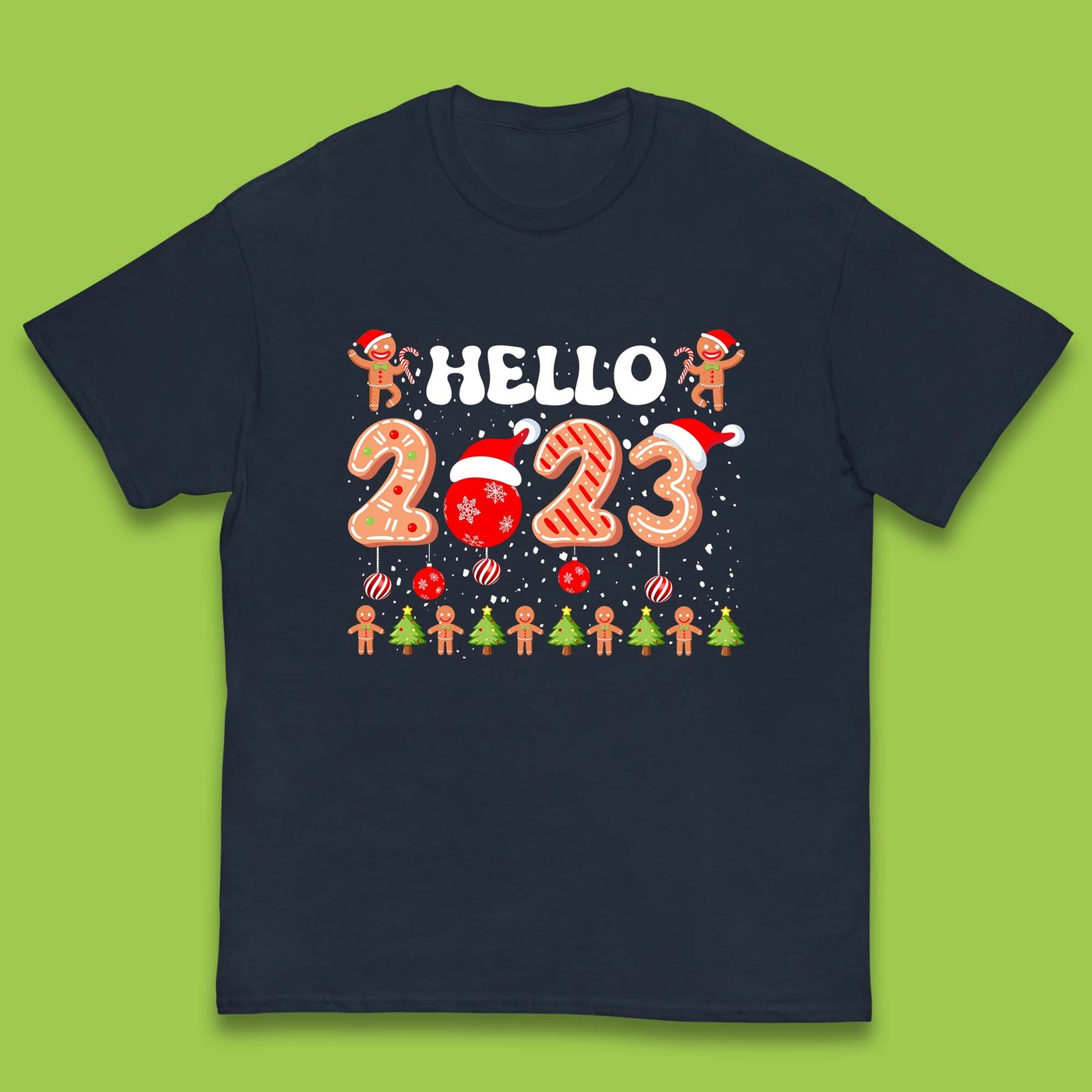Hello 2023 Merry Christmas Gingerbread Xmas Cookies Kids T Shirt